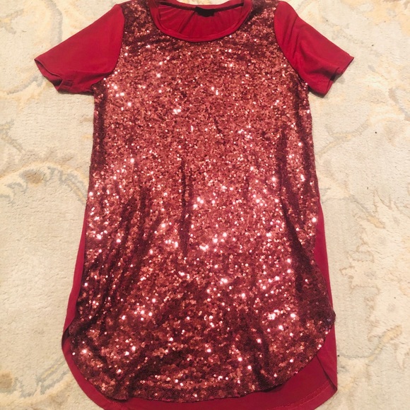 Tops - Red sequin long shirt / short dress